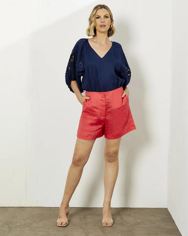 Celina Linen Blend Short Coral