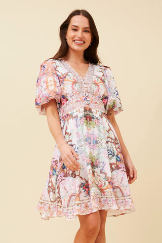 Louise Vintage Print Mini Dress