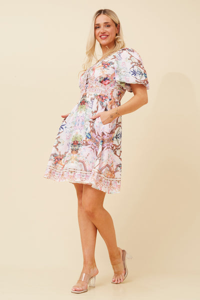 Louise Vintage Print Mini Dress