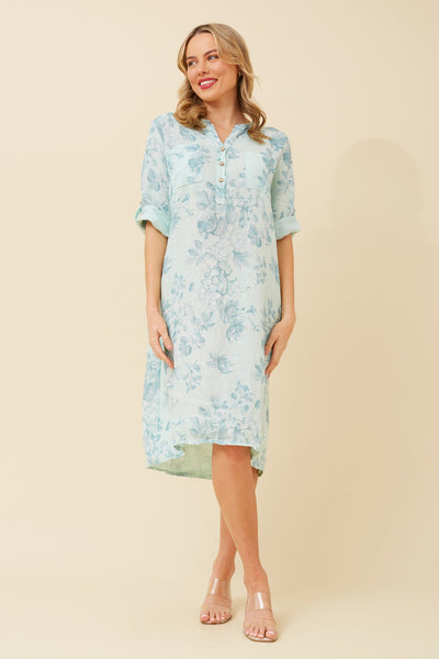 Italian Linen Print Shirt Dress