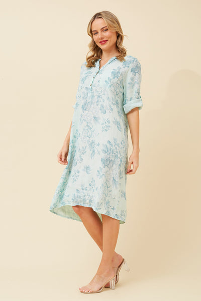 Italian Linen Print Shirt Dress
