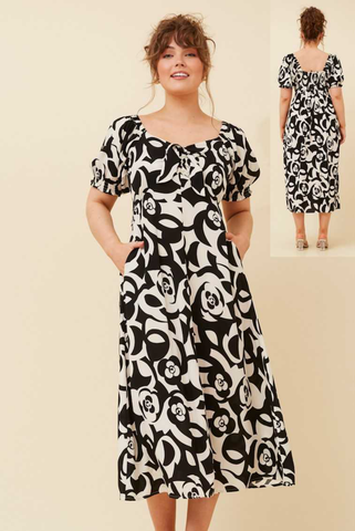 Tie Front Dress Mono Print