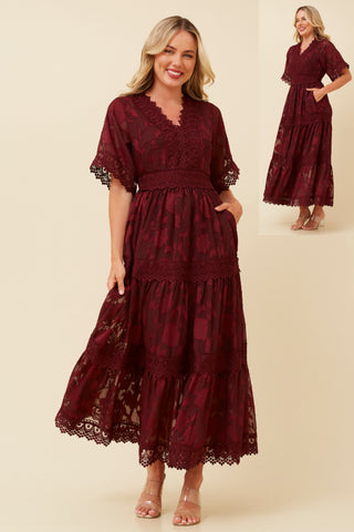 Natalie Lace Dress Merlot