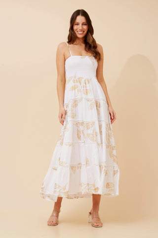 Leaf Print Boho Maxi Dress