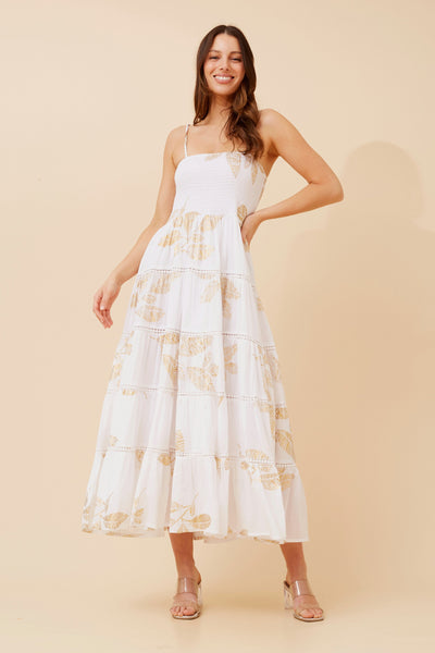 Leaf Print Boho Maxi Dress