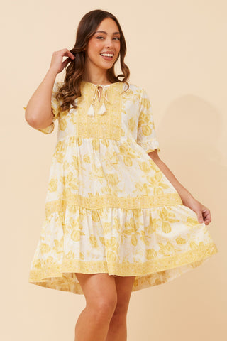 Lemon Print Boho Dress