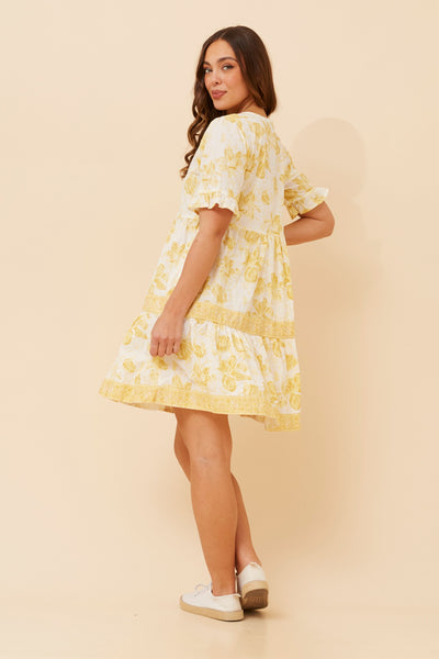 Lemon Print Boho Dress