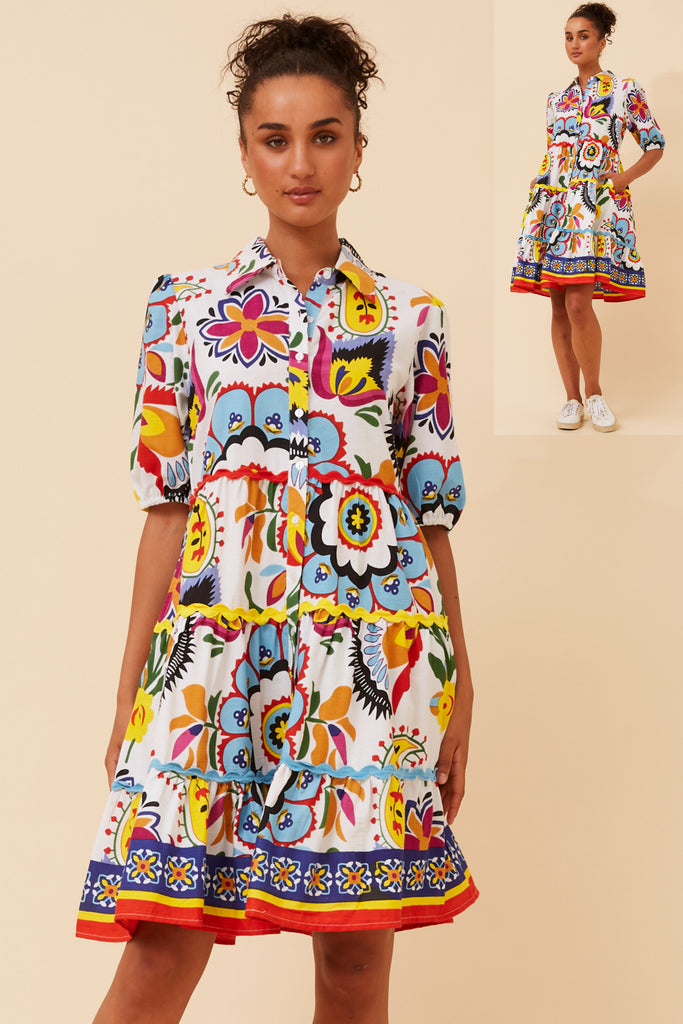 Ric Rac Shirt Dress Multi White