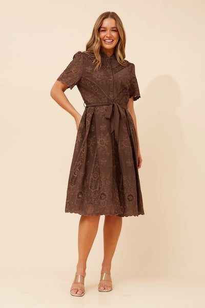 Leila Lace Midi Dress Chocolate