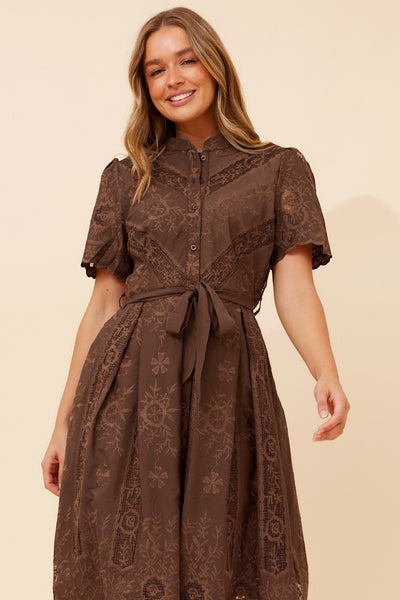 Leila Lace Midi Dress Chocolate