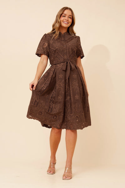 Leila Lace Midi Dress Chocolate