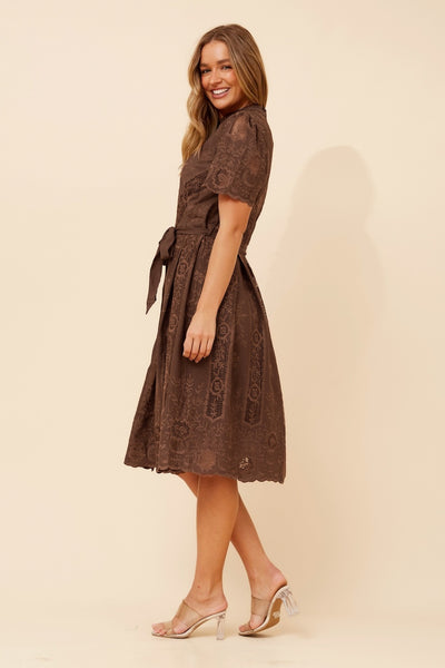 Leila Lace Midi Dress Chocolate