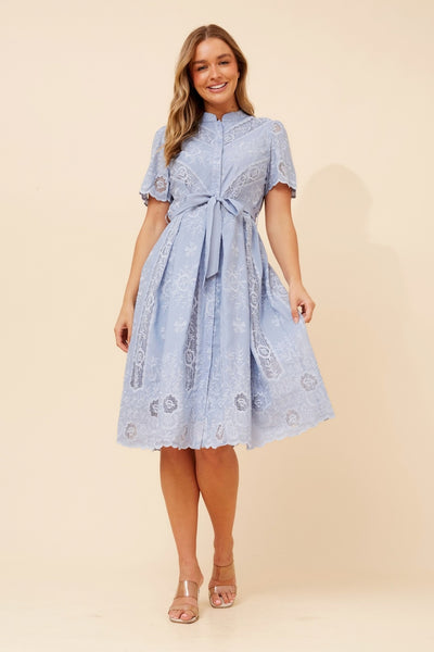 Leila Lace Midi Dress Blue