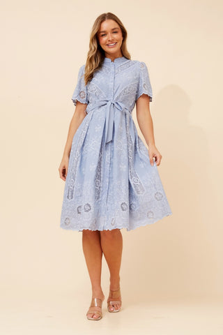 Leila Lace Midi Dress Blue