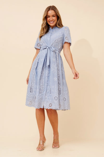 Leila Lace Midi Dress Blue