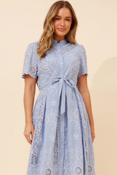 Leila Lace Midi Dress Blue