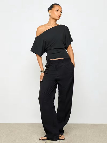 Drop Shoulder Stretch Top Black