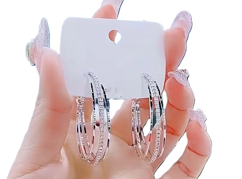 Trio Hoop Earrings Silver