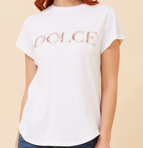 Dolce Jewel Encrusted Tee White