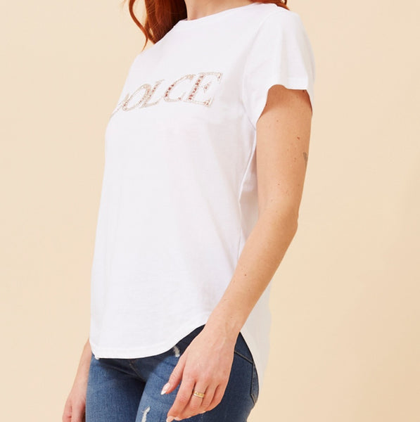Dolce Jewel Encrusted Tee White