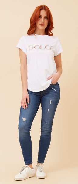 Dolce Jewel Encrusted Tee White