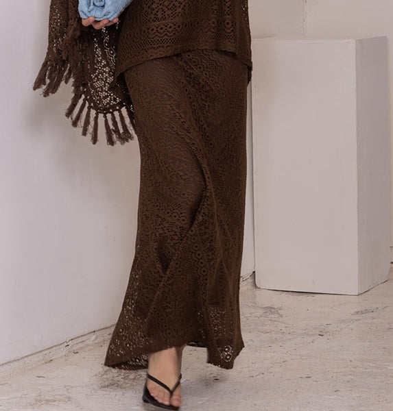 Ella Lace Bias Cut Skirt Chocolate