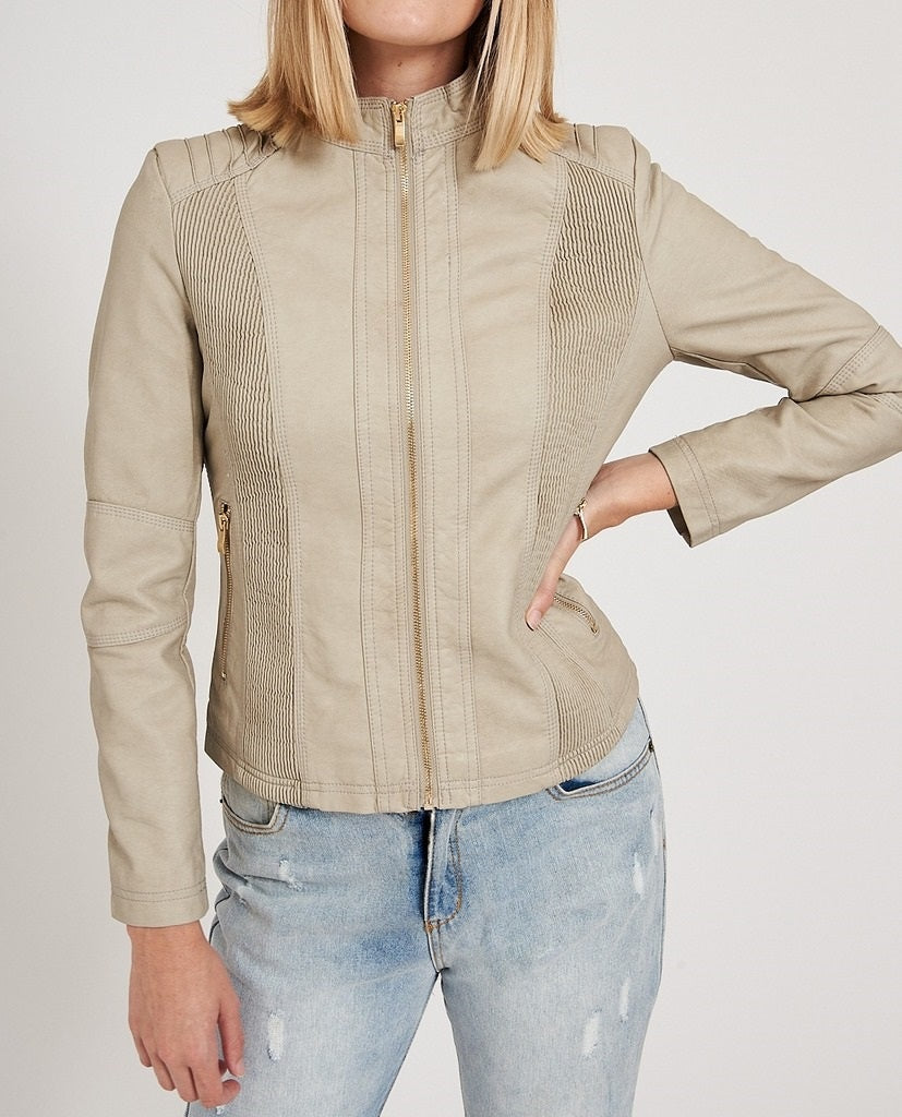 Nikita Faux Leather Jacket  Beige