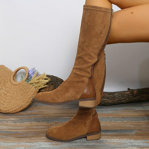 Faux Suede Stretch Boot Tan