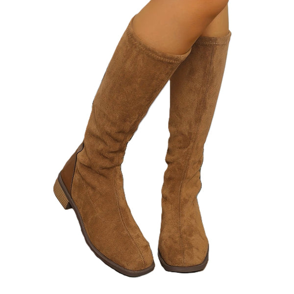 Faux Suede Stretch Boot Tan