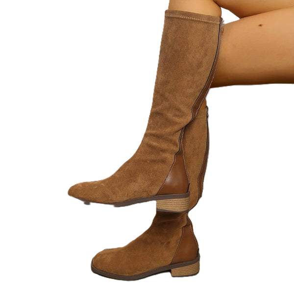 Faux Suede Stretch Boot Tan