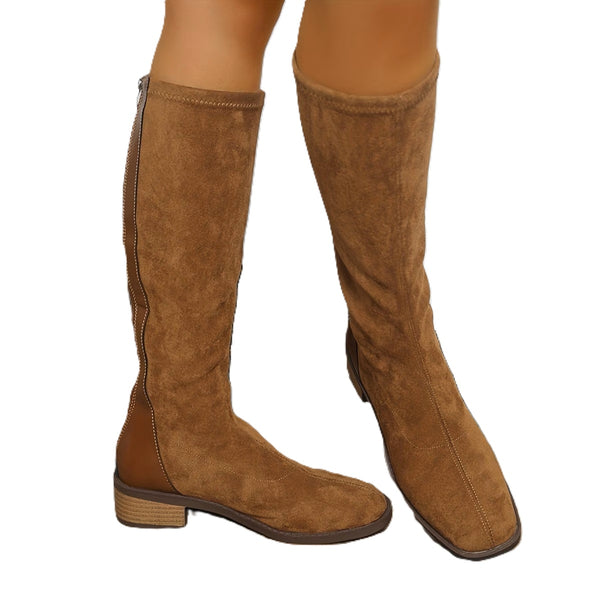 Faux Suede Stretch Boot Tan