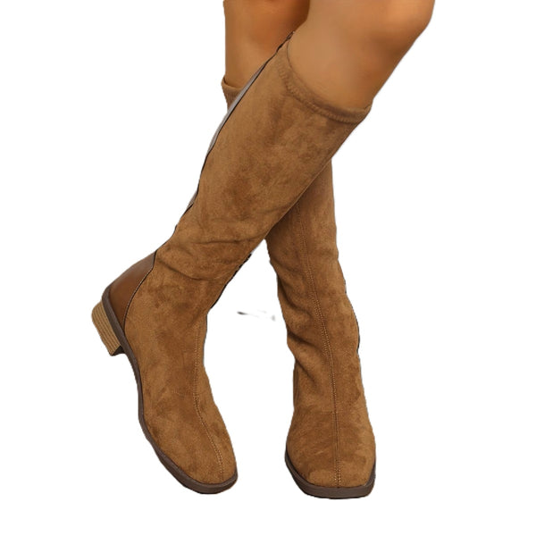 Faux Suede Stretch Boot Tan