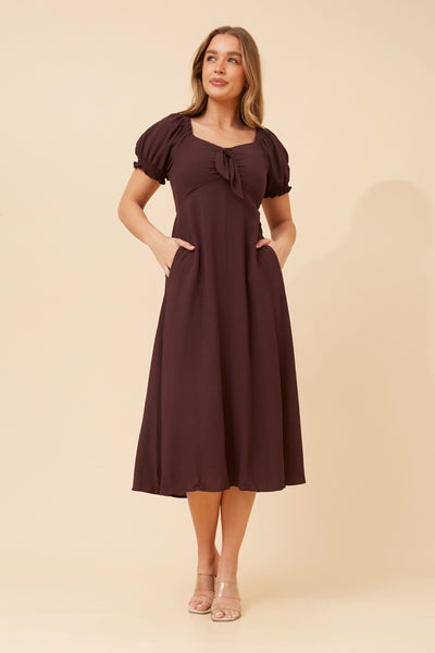 Georgia Tie Front Dress Chocolate