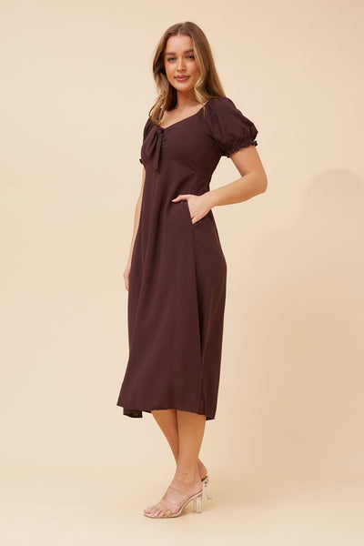Georgia Tie Front Dress Chocolate