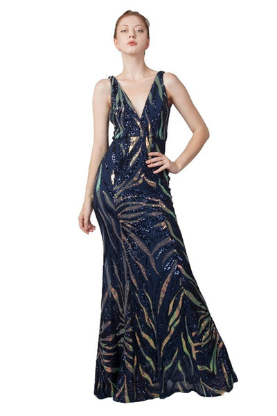 Gianna Print Formal Dress Navy