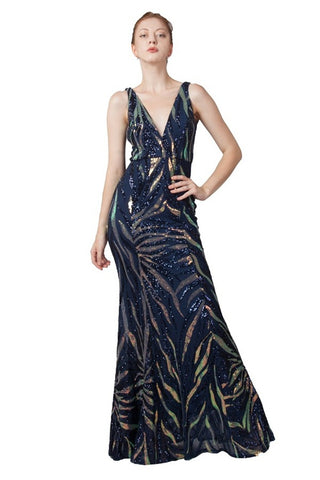 Gianna Print Formal Dress Navy