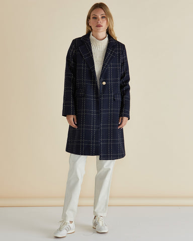 Genevieve Coat Navy Gold Check