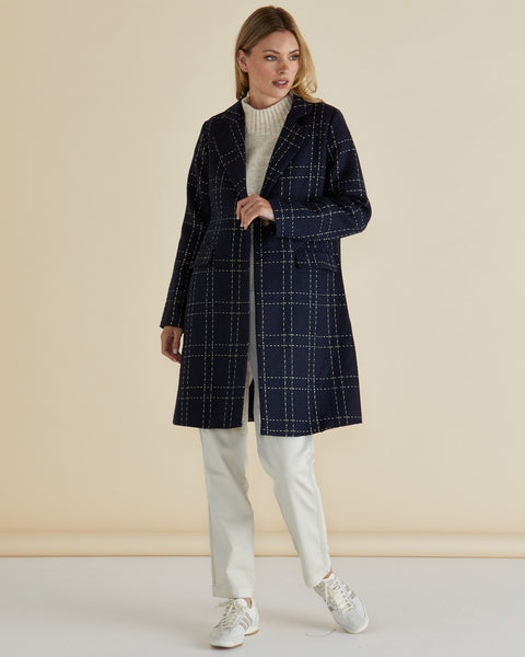 Genevieve Coat Navy Gold Check