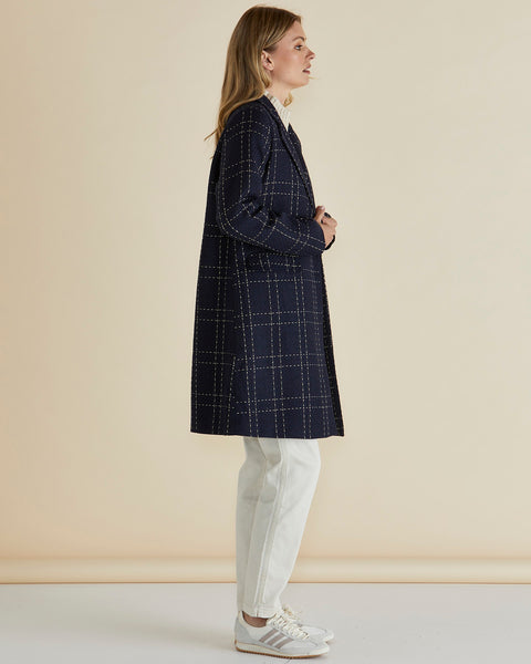 Genevieve Coat Navy Gold Check