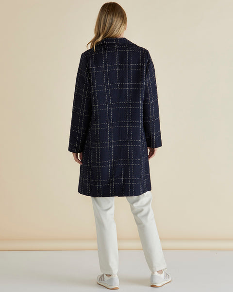 Genevieve Coat Navy Gold Check