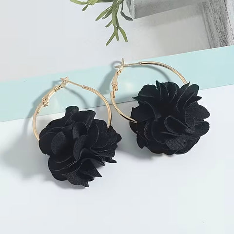 Flower Hoop Earring Black
