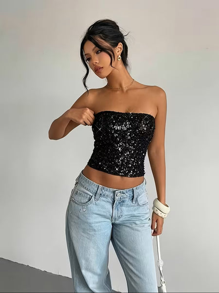 Ibiza Sequin Top Black