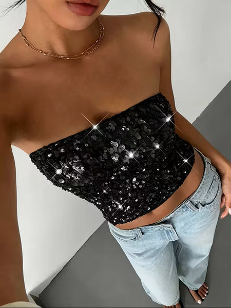 Ibiza Sequin Top Black