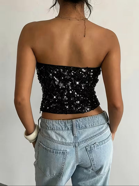 Ibiza Sequin Top Black