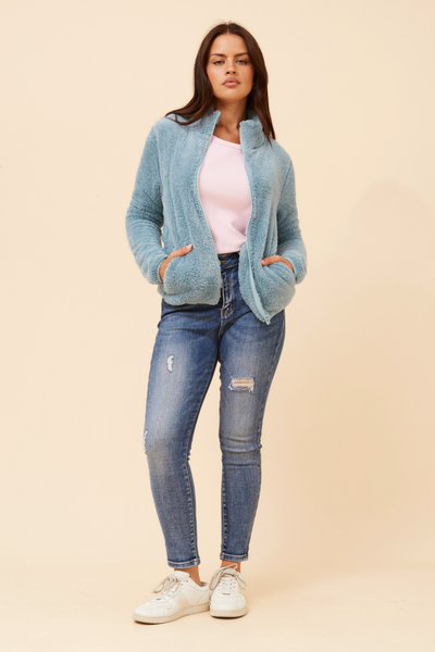 Ava Teddy Jacket Blue Breeze