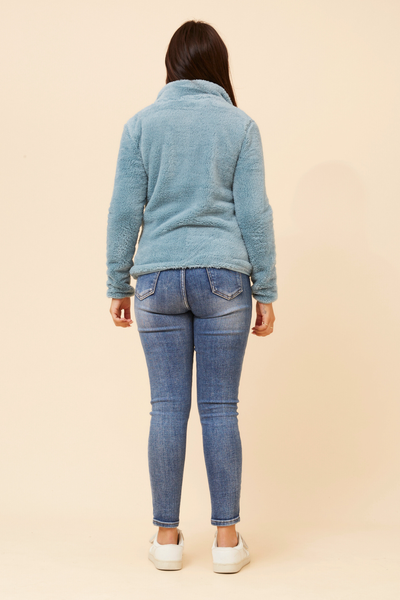 Ava Teddy Jacket Blue Breeze