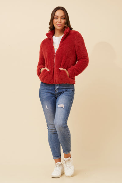 Ava Teddy Jacket Cherrywood
