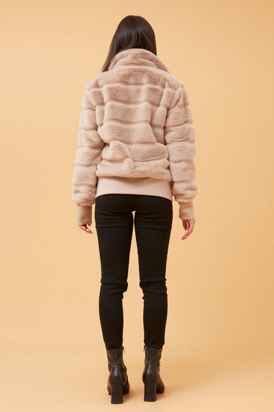 Faux Fur Bomber Jacket Beige