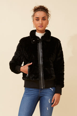 Faux Fur Bomber Jacket Black