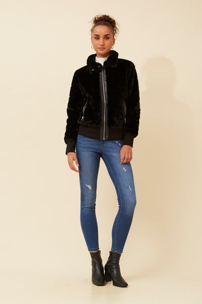 Faux Fur Bomber Jacket Black